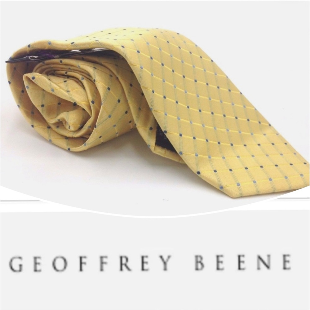 Geoffrey Beene Yellow Blue Check Dot Neck Tie